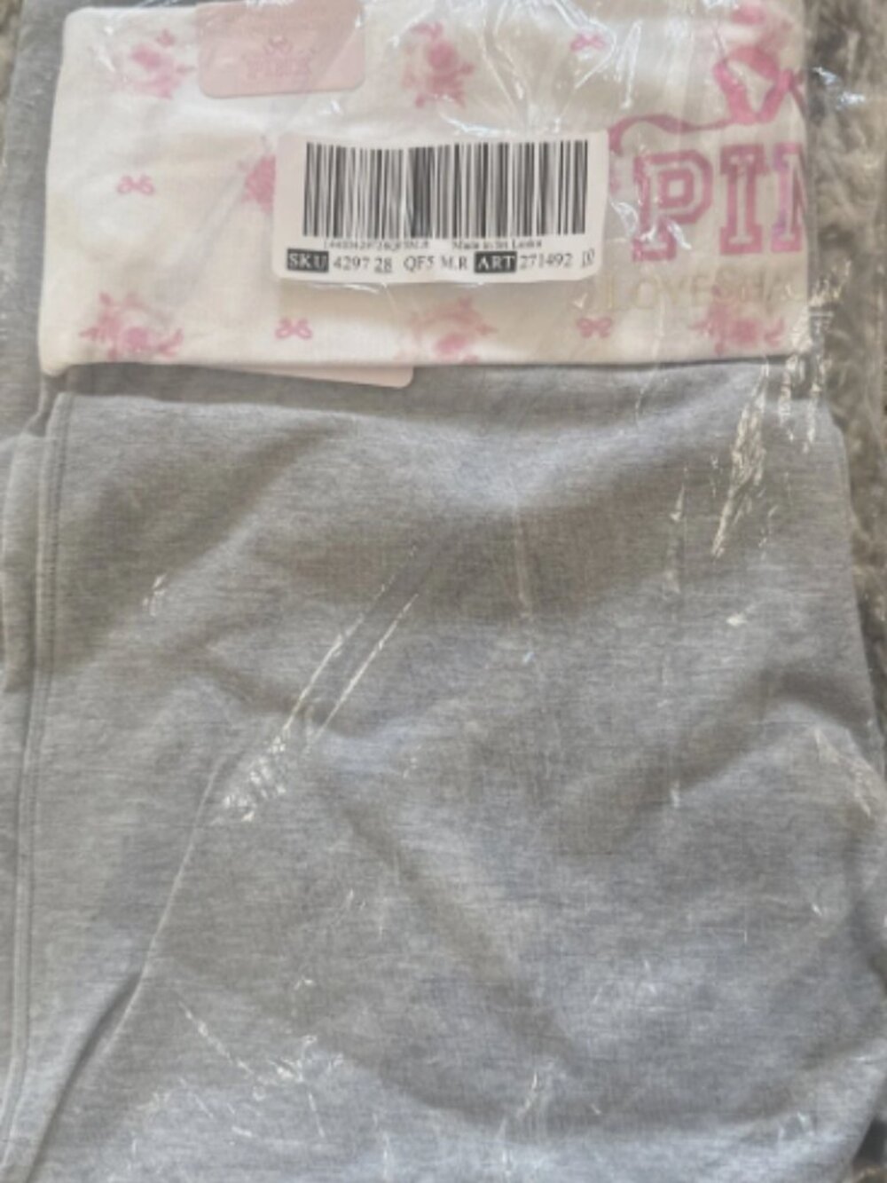 NWT PINK x LoveShackFancy Cotton Foldover Flare Leggings in heather gray sz MEDI View 3